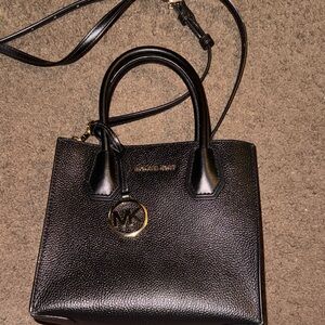 Michael Kors Black Pebbled Leather Tote Satchel with Gold Charm